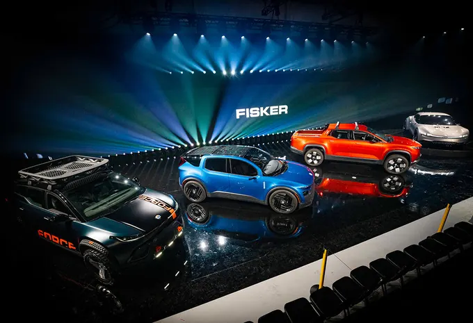 The full Fisker range under the lights at Product Vision Day